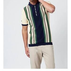 NEW 4FUNKYFLAVOURS no time for dreaming striped knit polo - plus in green/ navy/